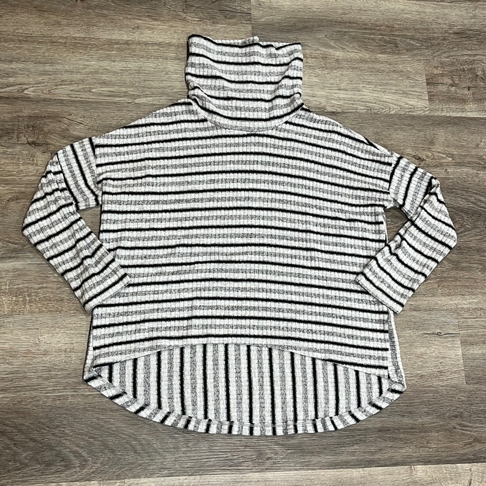 Anthropologie Striped Cowl Neck Oversized High Low Sweater Size Small